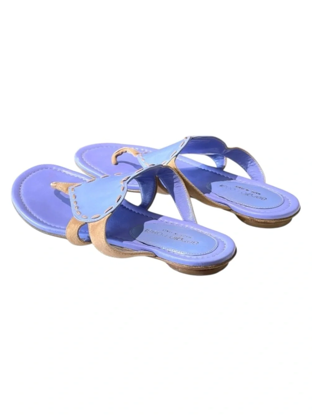 Sergio Rossi ❤︎︎ Heart Shaped Thong Leather Sandals ❤︎︎ Cornflower Blue ❤︎︎ 36